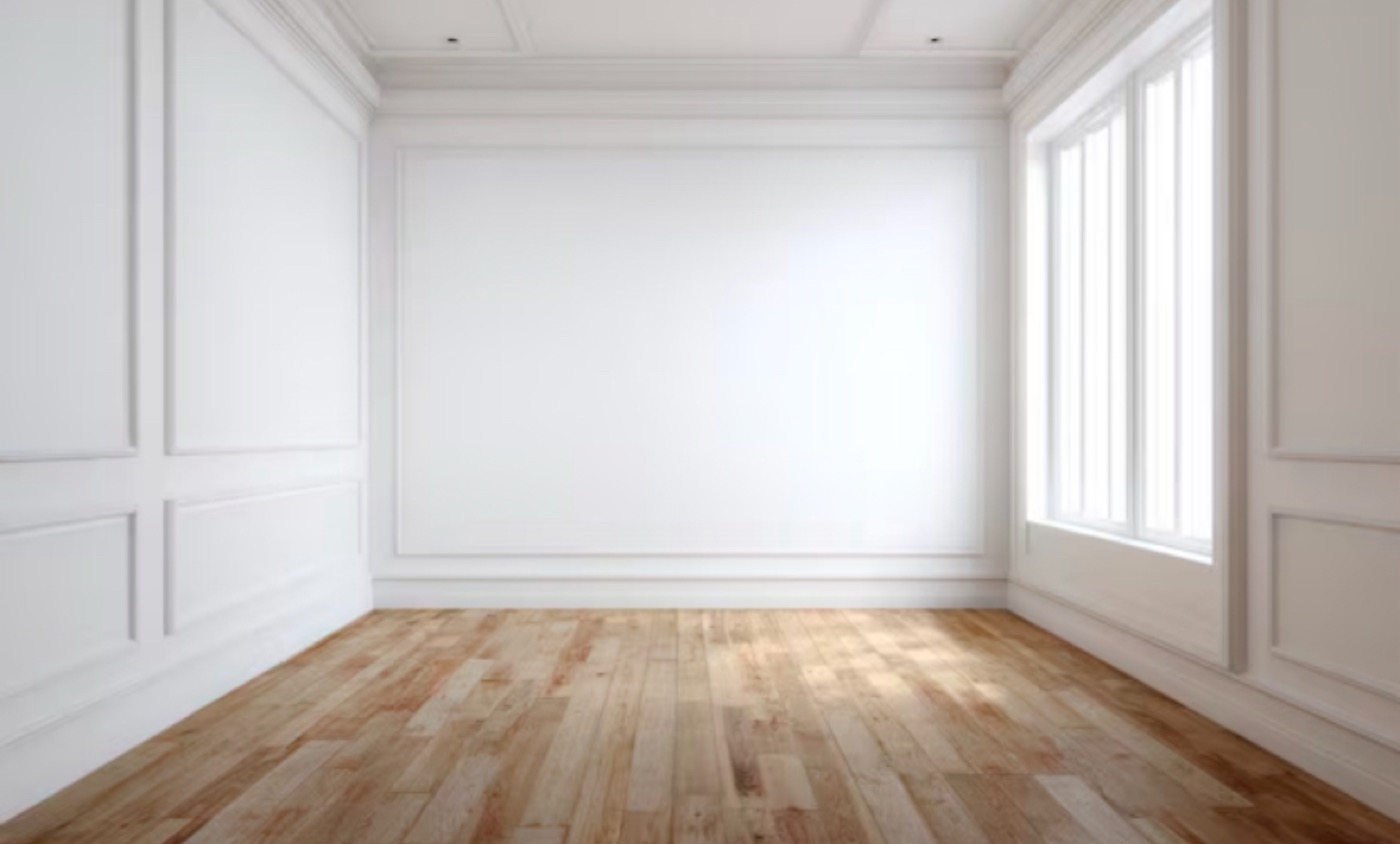 The same living room, empty